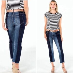 Cabi High Low Crops  Dual Tone Denim Jeans